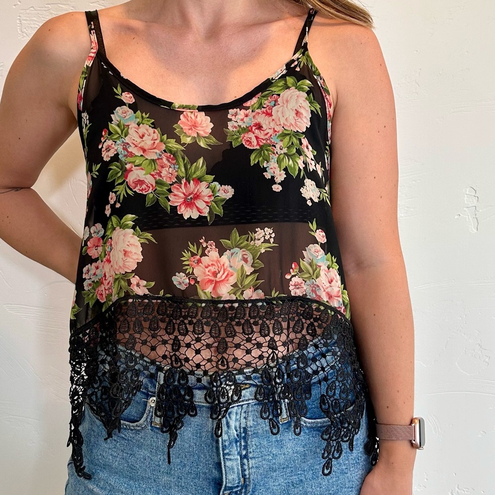 Black floral lace top